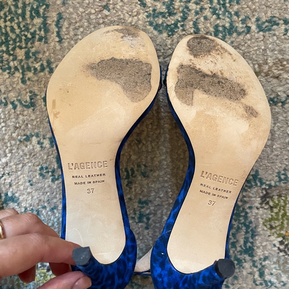💕  L'AGENCE Gisele II Leopard Velvet Sandals-Cobalt Blue - Picture 3 of 5